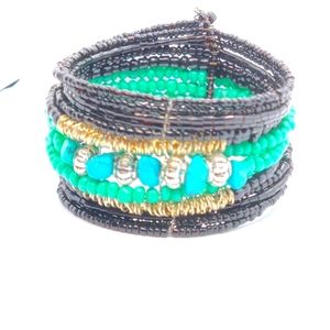 Turqouise silver beaded cuff bracelet